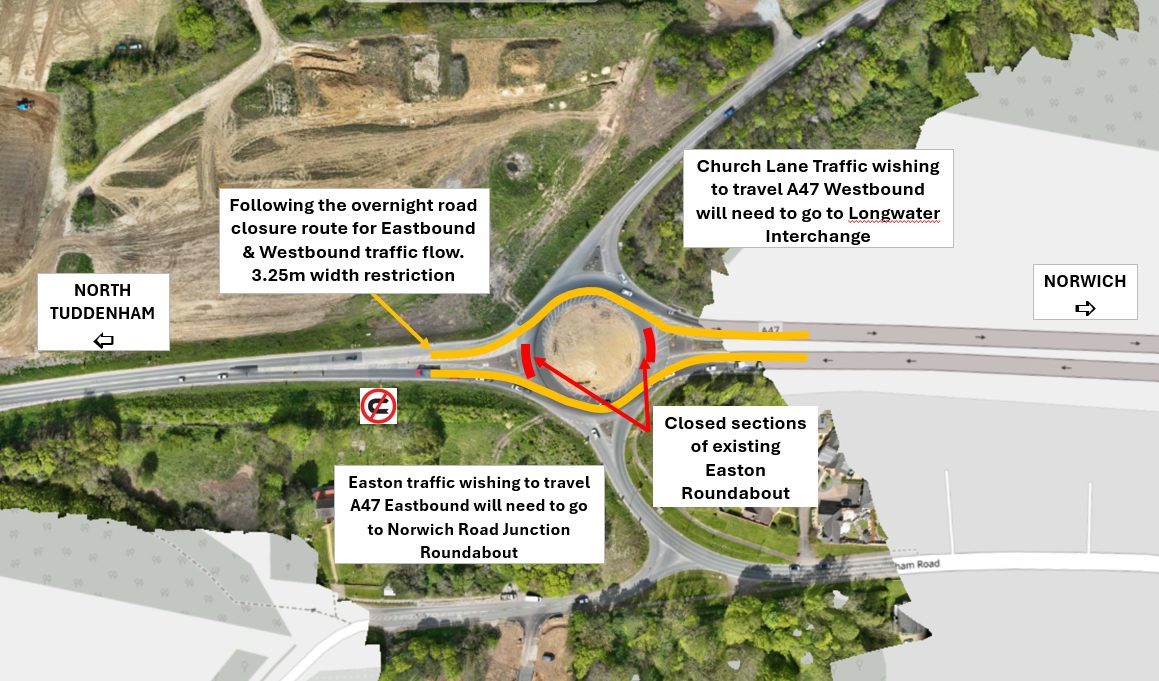 Diagram of upcoming road closures on A47